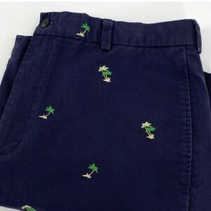 Brooks Brothers Mens 36(34) Navy Blue Palm Tree Embroidered Cotton Chino Shorts